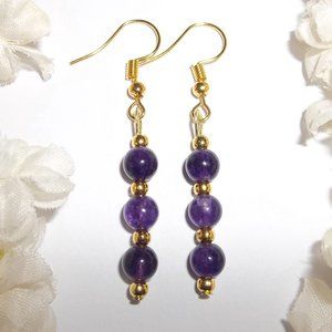 Dark Purple Faux Amethyst & Gold Earrings NWT 6361